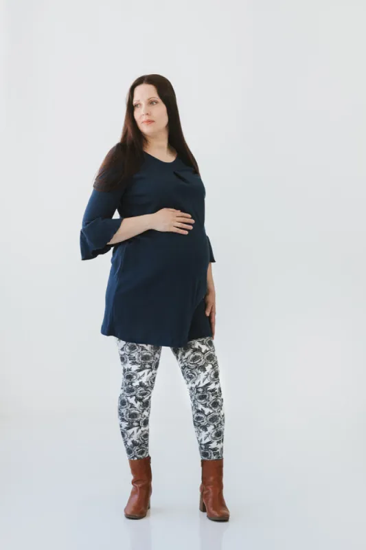 Ruffled Sleeve Maternity Tunic Dark Blue made by Ivalo.com