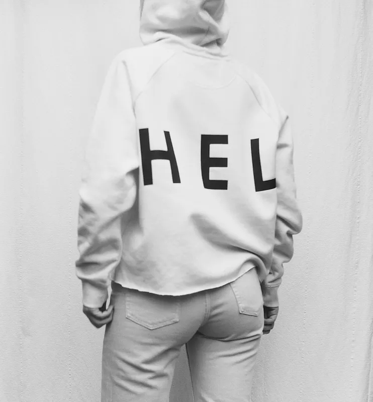 HEL N° 16 | Cropped Raw White Hoodie sold by Ivalo.com