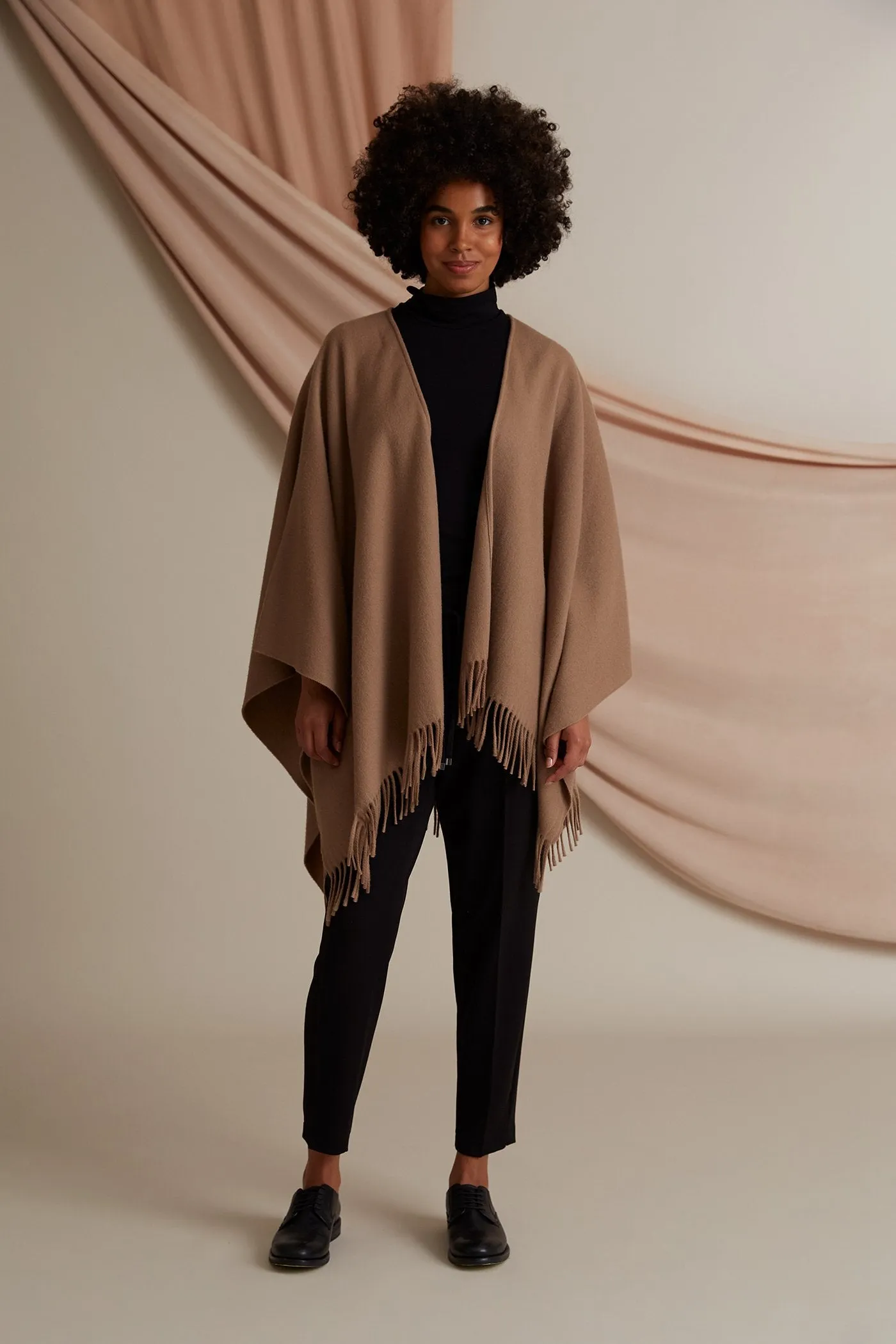 Clarissa Fringed Wool Cashmere Poncho Chestnut sold by Ivalo.com