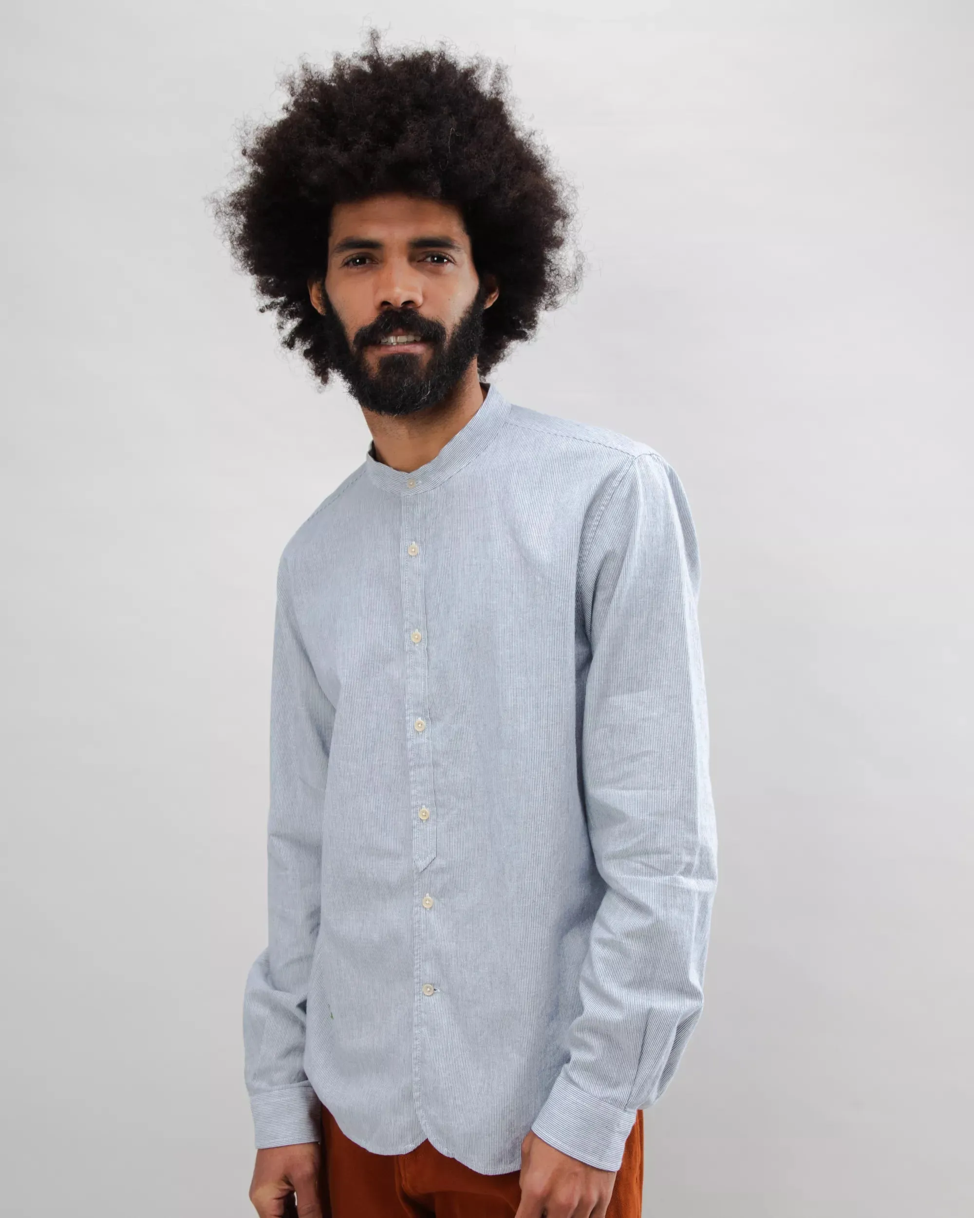 Pinstripe Japanese Mao Cotton Shirt Navy sold by Ivalo.com product image thumbnail 2