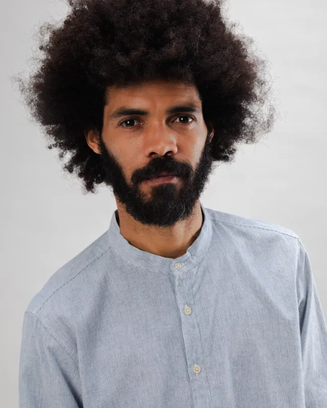 Pinstripe Japanese Mao Cotton Shirt Navy sold by Ivalo.com