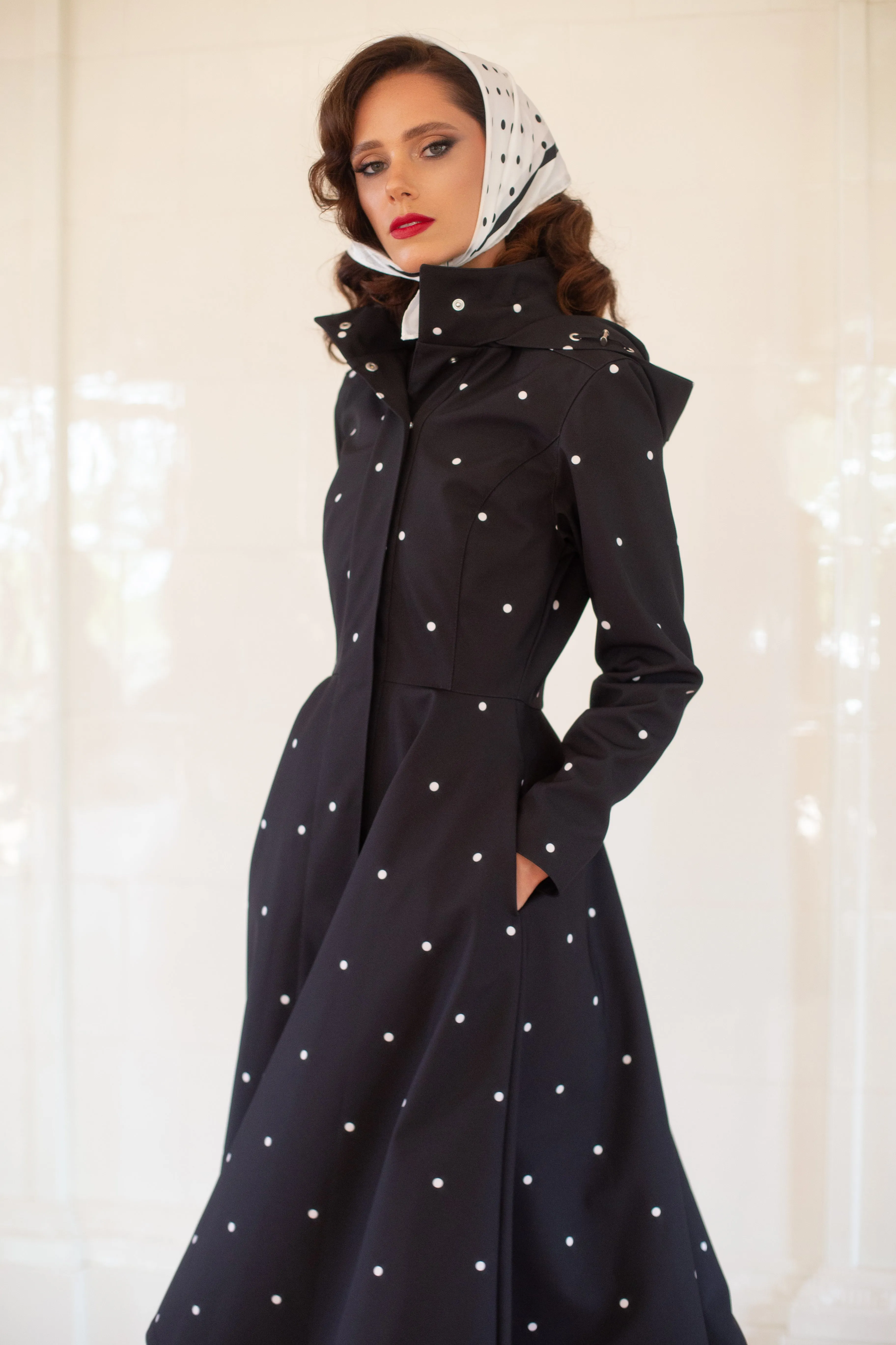 Fit and Flare Raincoat with A-Line Hem Polka Dots Black sold by Ivalo.com product image thumbnail 4
