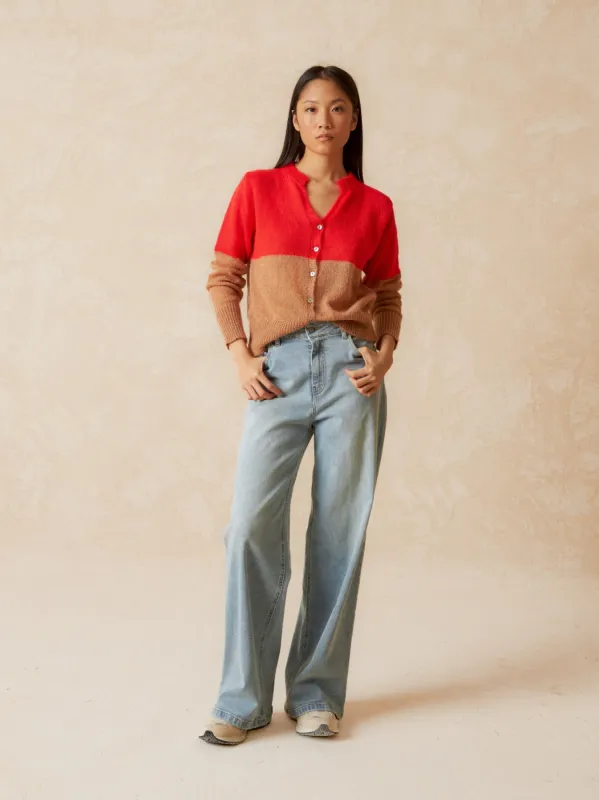 Two-Tone Knitted Cardigan Orange sold by Ivalo.com