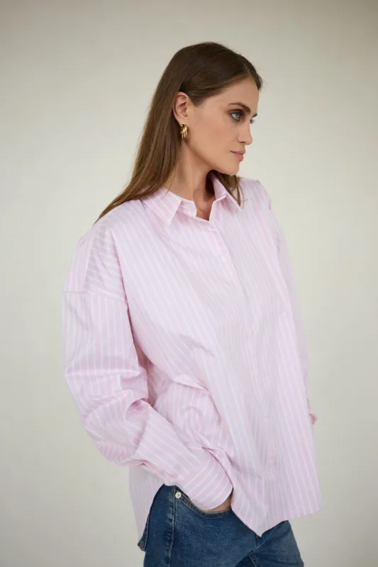 Classic Oversized Shirt Pink Wide Stripes sold by Ivalo.com