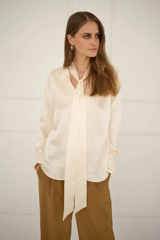 Silk Blouse With a Sash Ecru sold by Ivalo.com
