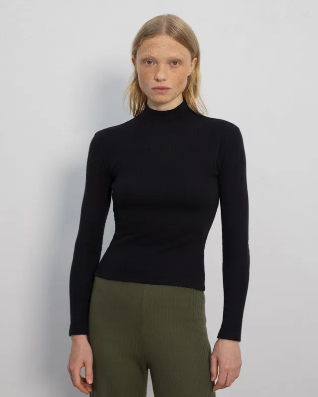 Ribbed Long-Sleeve Mockneck Black sold by Ivalo.com