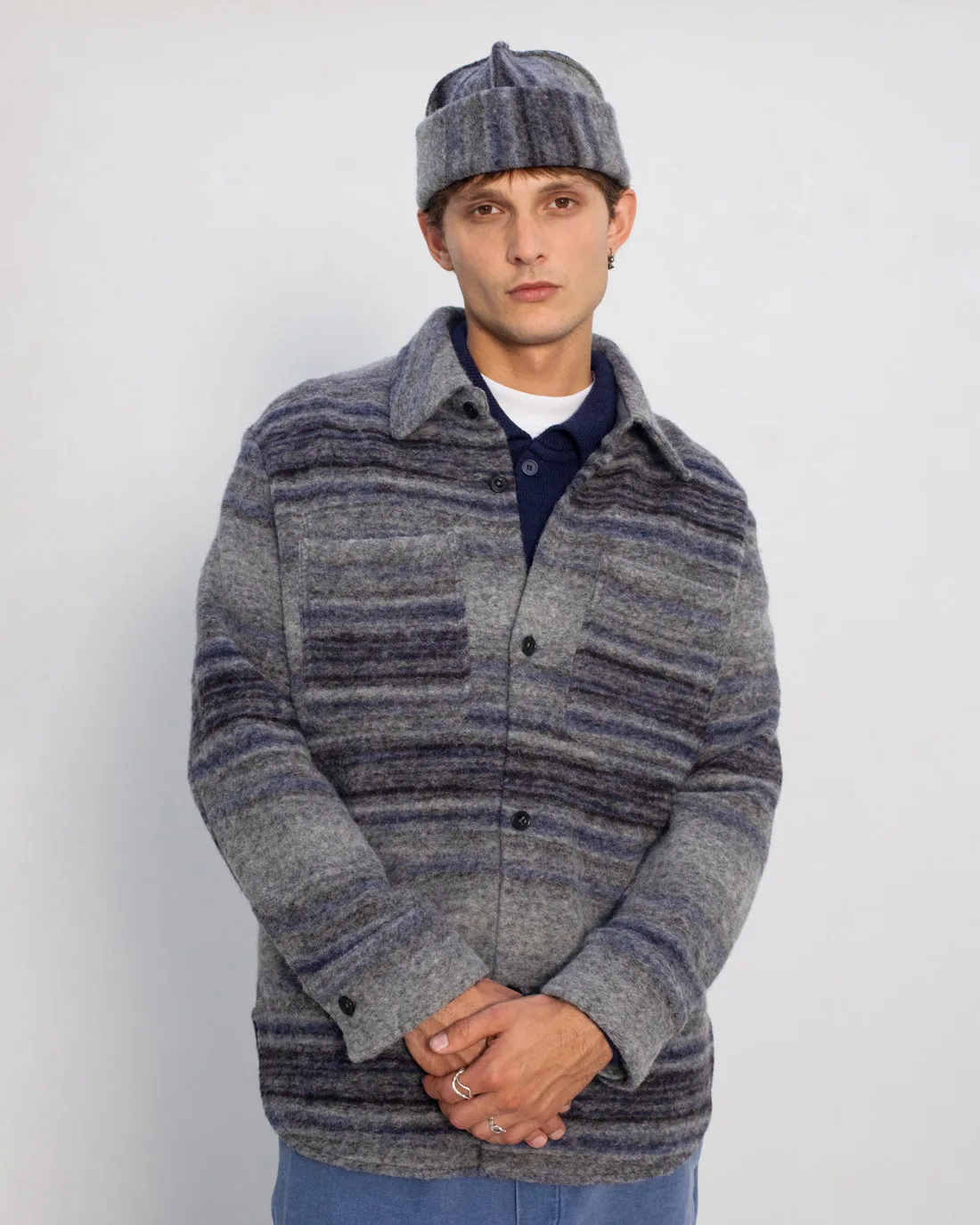 Thick Overshirt Wool-Blend Grey Stripe sold by Ivalo.com product image thumbnail 2