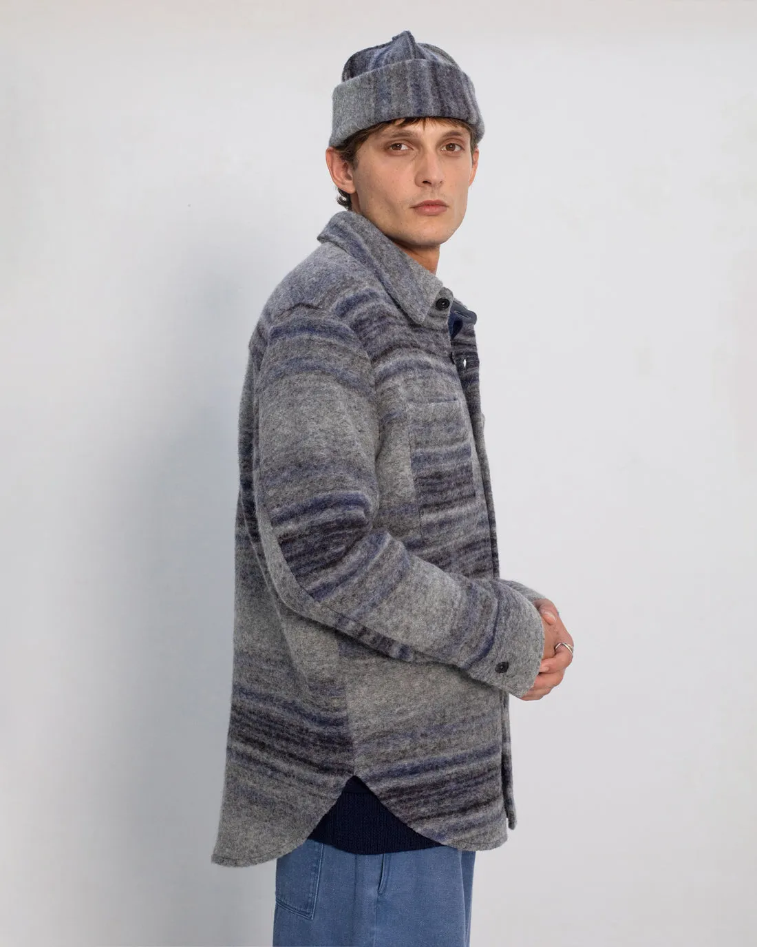 Thick Overshirt Wool-Blend Grey Stripe sold by Ivalo.com product image thumbnail 3