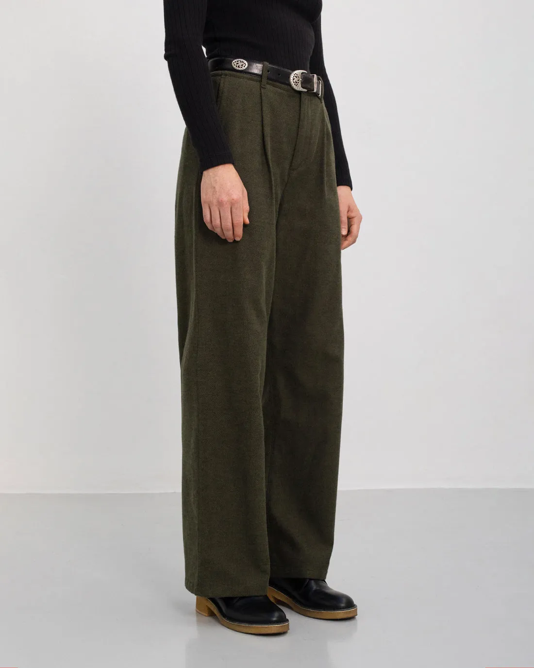 High Waist Flannel Pantalone Moss Green sold by Ivalo.com product image thumbnail 3