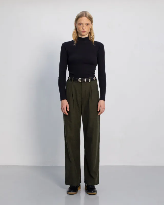 High Waist Flannel Pantalone Moss Green sold by Ivalo.com