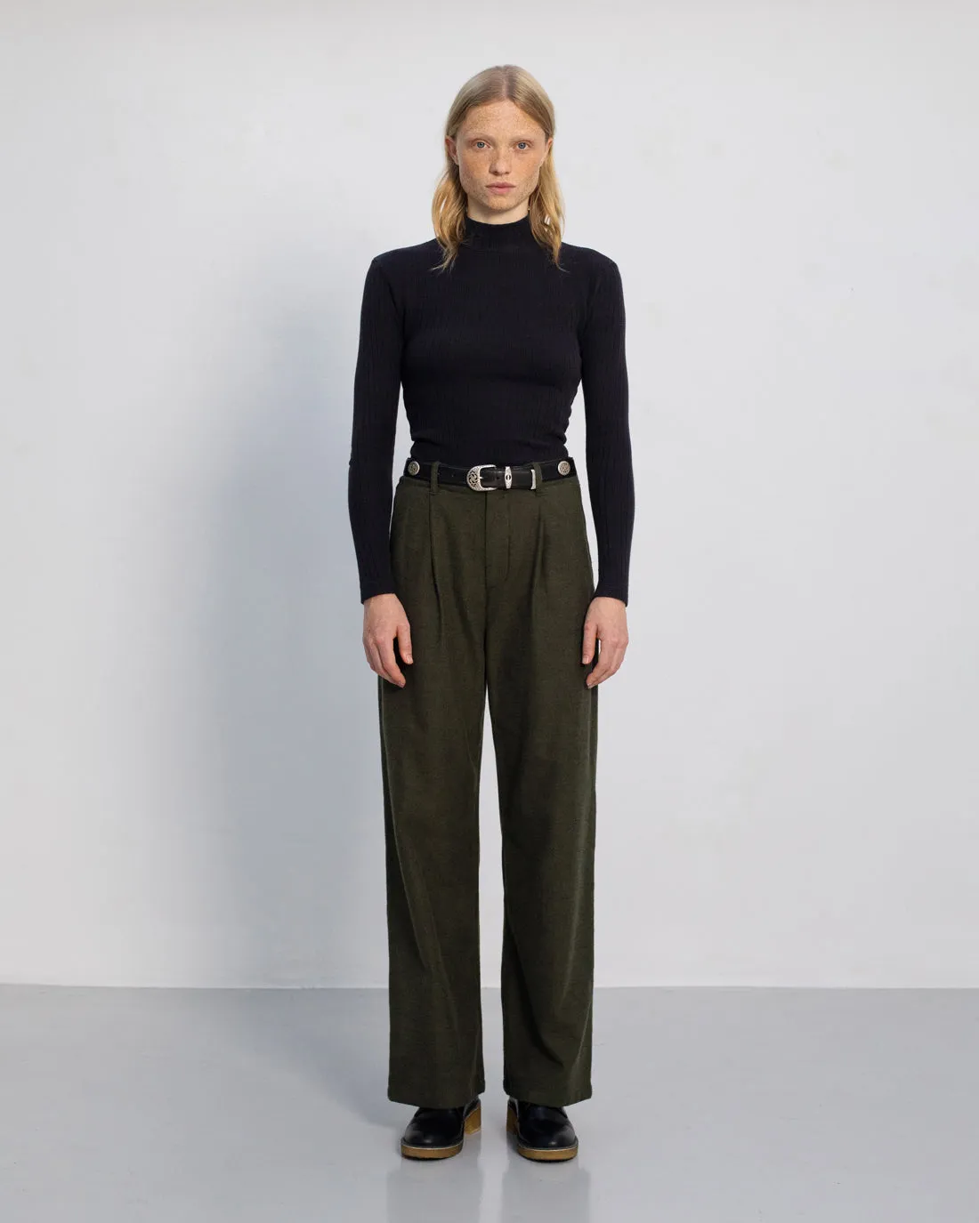 High Waist Flannel Pantalone Moss Green sold by Ivalo.com