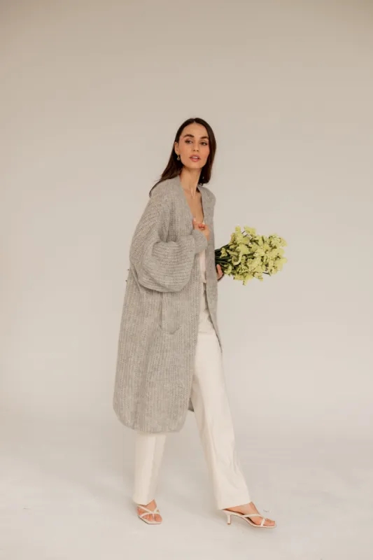 Mohair Alpaca Long Cardigan Grey sold by Ivalo.com
