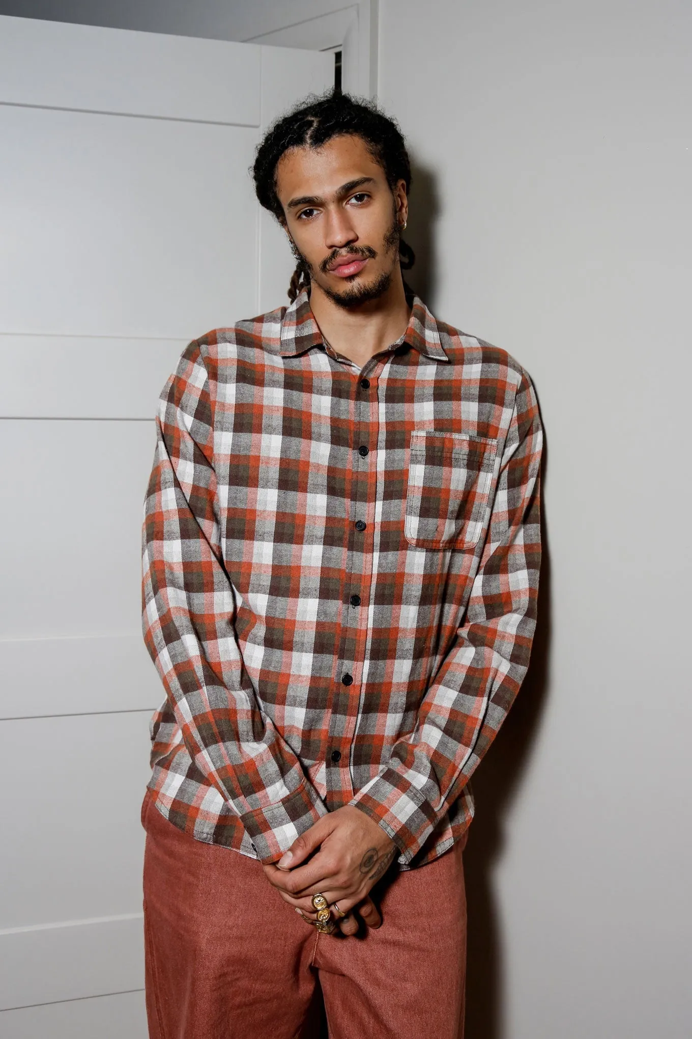 Santi Organic Cotton Flannel Shirt Oat Check sold by Ivalo.com