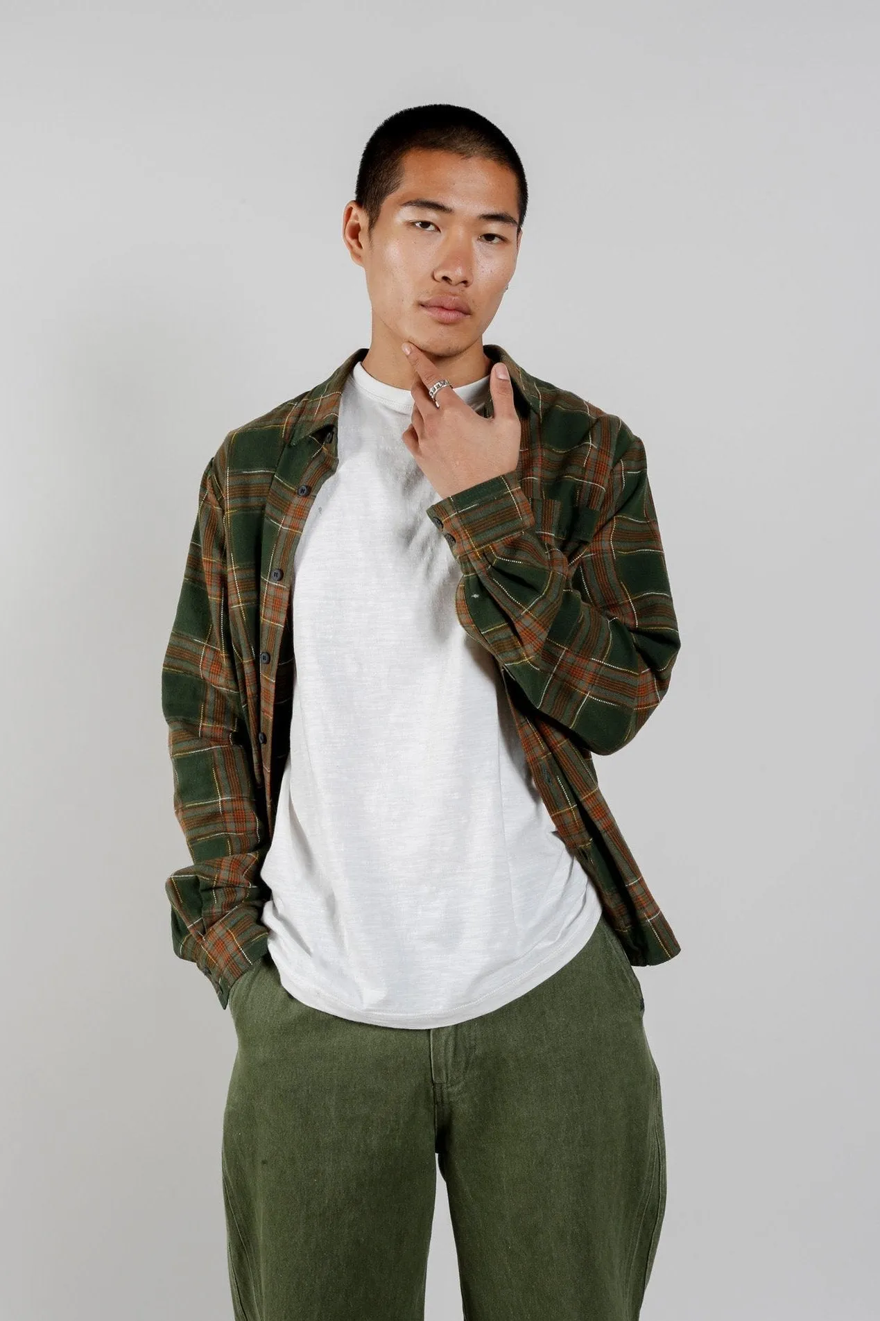 Santi Organic Cotton Flannel Shirt Green Check sold by Ivalo.com