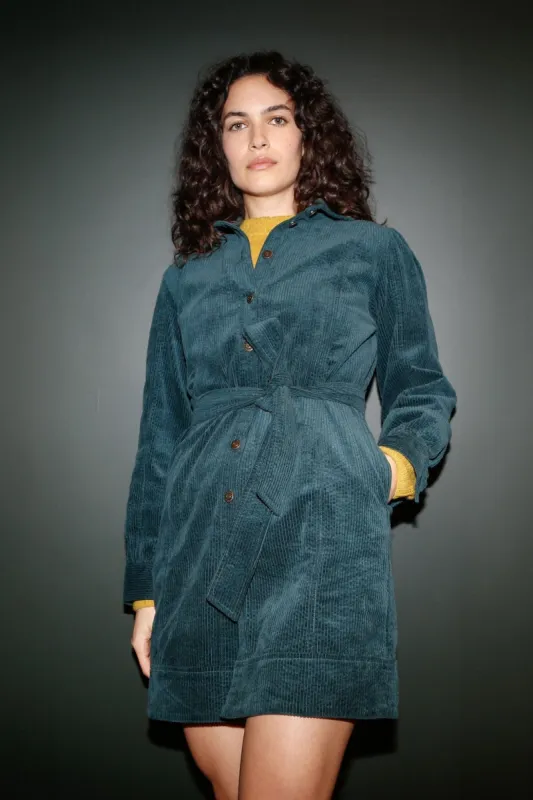 Ruby Organic Cotton Corduroy Dress Marine Green sold by Ivalo.com