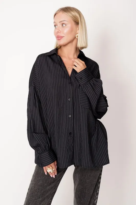Rea Cotton Shirt Black Striped sold by Ivalo.com