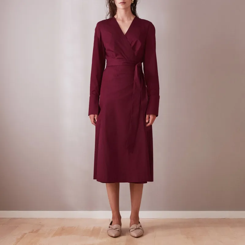 Long Sleeve Midi Wrap Dress Wine Red sold by Ivalo.com