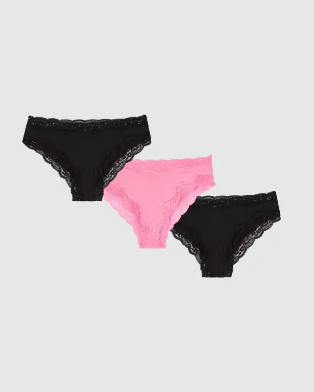 Micro Lace Cheeky 3-Pack Black & Candy Pink sold by Ivalo.com