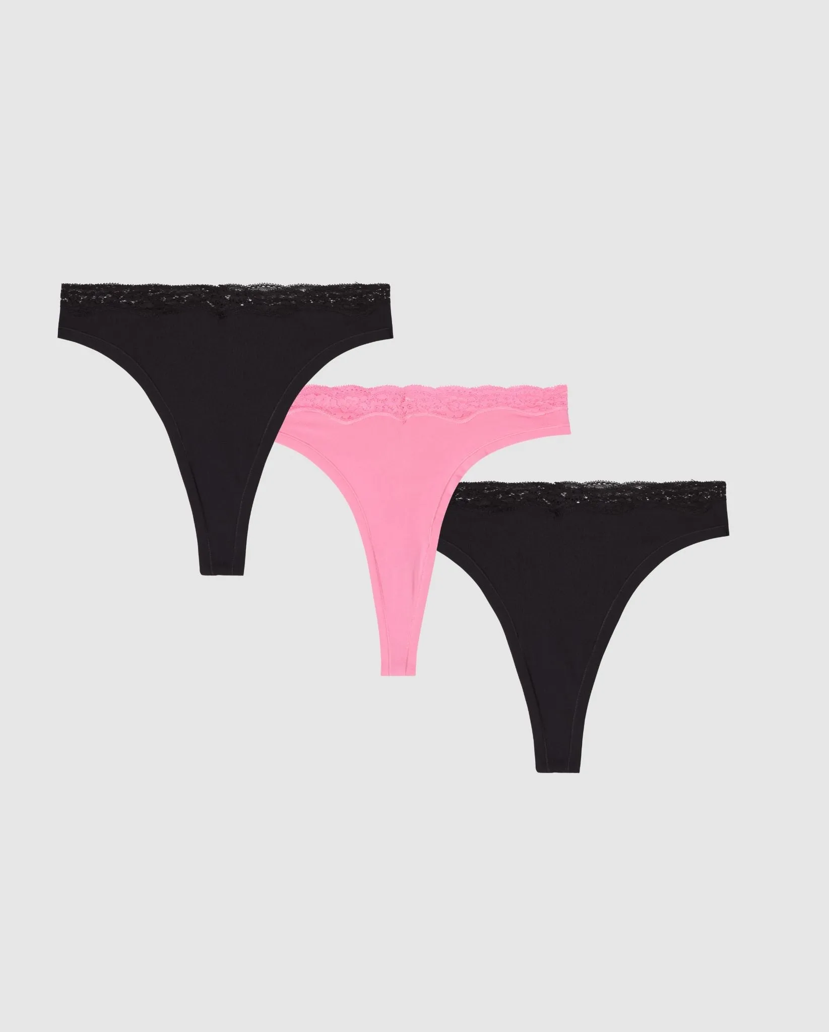Micro Lace Thong 3-Pack Black & Candy Pink sold by Ivalo.com
