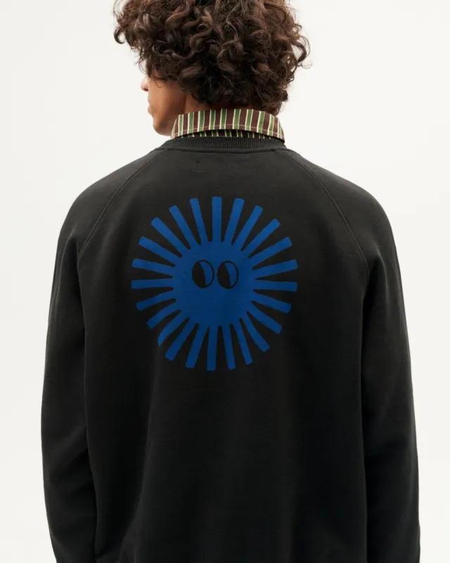 Men's Sun Sweatshirt Blue Back Face Black made by Thinking Mu