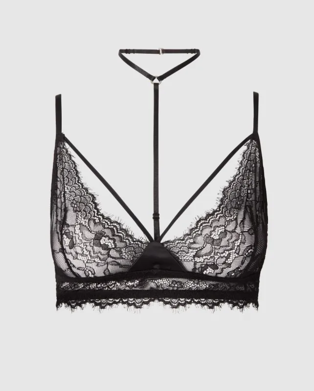 Lace Strappy Triangle Bralette Black sold by Ivalo.com