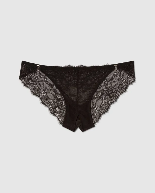 Lace Crotchless Tanga Briefs Black sold by Ivalo.com