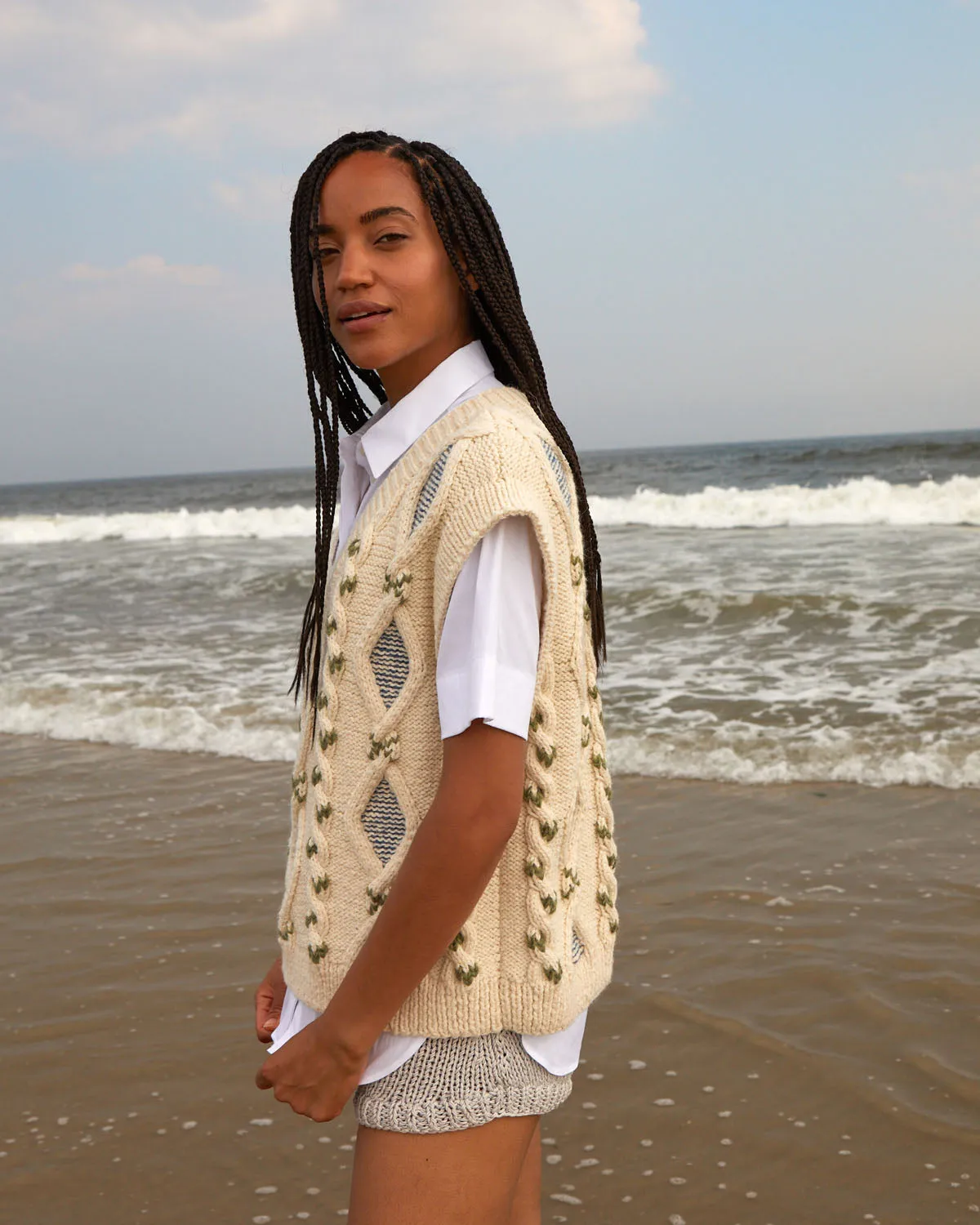 Laimė Alpaca Wool & Cotton Vest Embroidered Oat Milk sold by Ivalo.com product image thumbnail 5