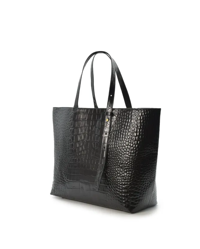 Croco Engraved Leather Shopping Bag Black sold by Ivalo.com