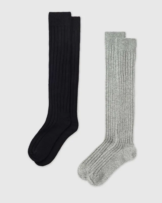 Bodil Chunky Knee-High Wool Socks 2-Pack Black/Grey sold by Ivalo.com