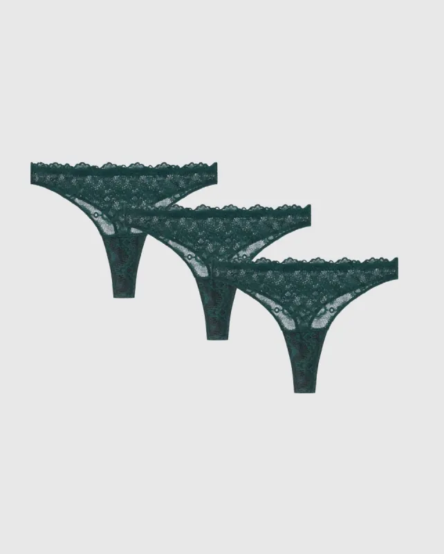 Light Flow Lace Thong Period Underpants 3-Pack Pine Green sold by Ivalo.com