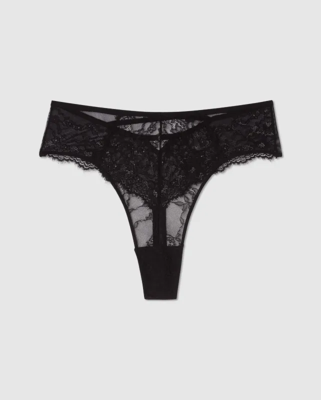 Lace Mesh Strappy Highwaist Thong Black sold by Ivalo.com