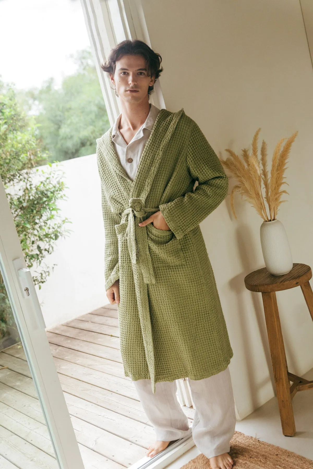 Men's Hooded Waffle Linen Bathrobe sold by Ivalo.com product image thumbnail 2