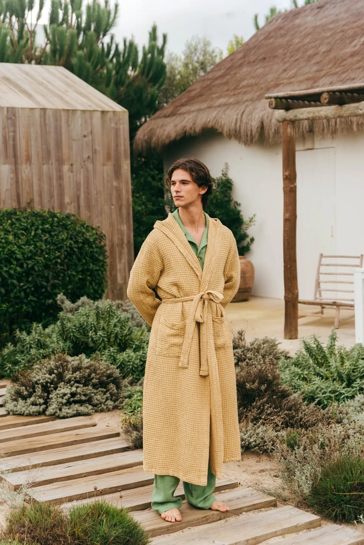 Men's Hooded Waffle Linen Bathrobe sold by Ivalo.com product image thumbnail 3