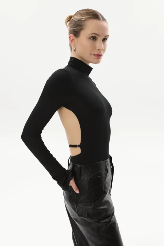 Turtleneck Bodysuit With Cut-Out Back Black sold by Ivalo.com