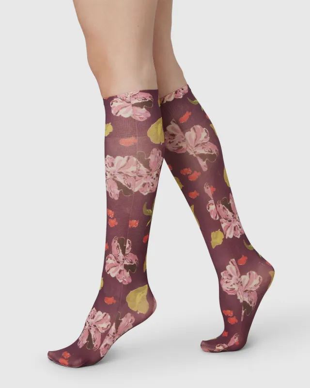 Helen Bullock Floral Knee-Highs Red Maroon sold by Ivalo.com