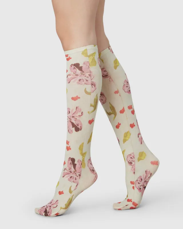 Helen Bullock Floral Knee-Highs Coconut White sold by Ivalo.com