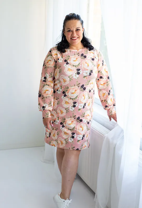 Puff Sleeve College Dress Aprikoosin Kukka Pink sold by Ivalo.com