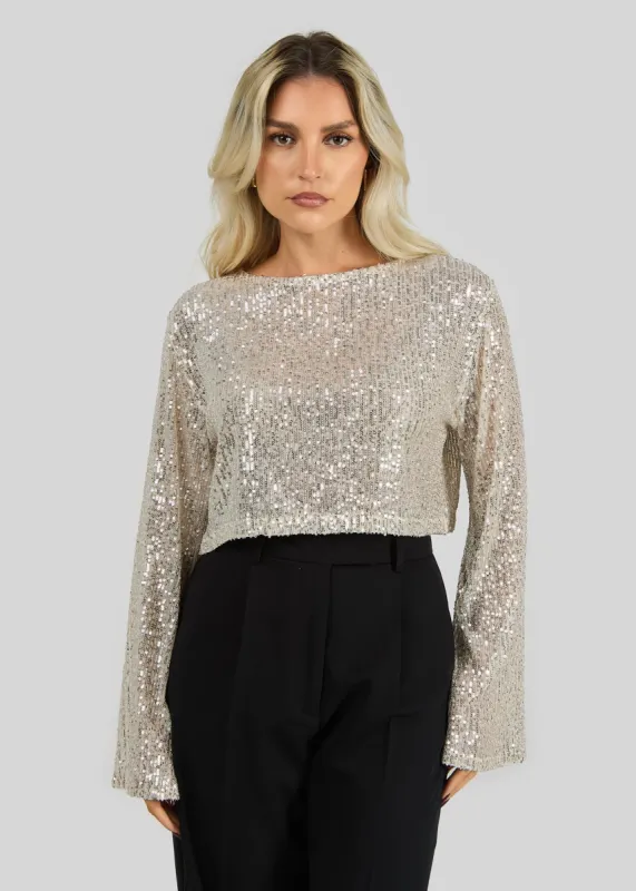 Rue Sequins Long Sleeve Top Champagne sold by Ivalo.com