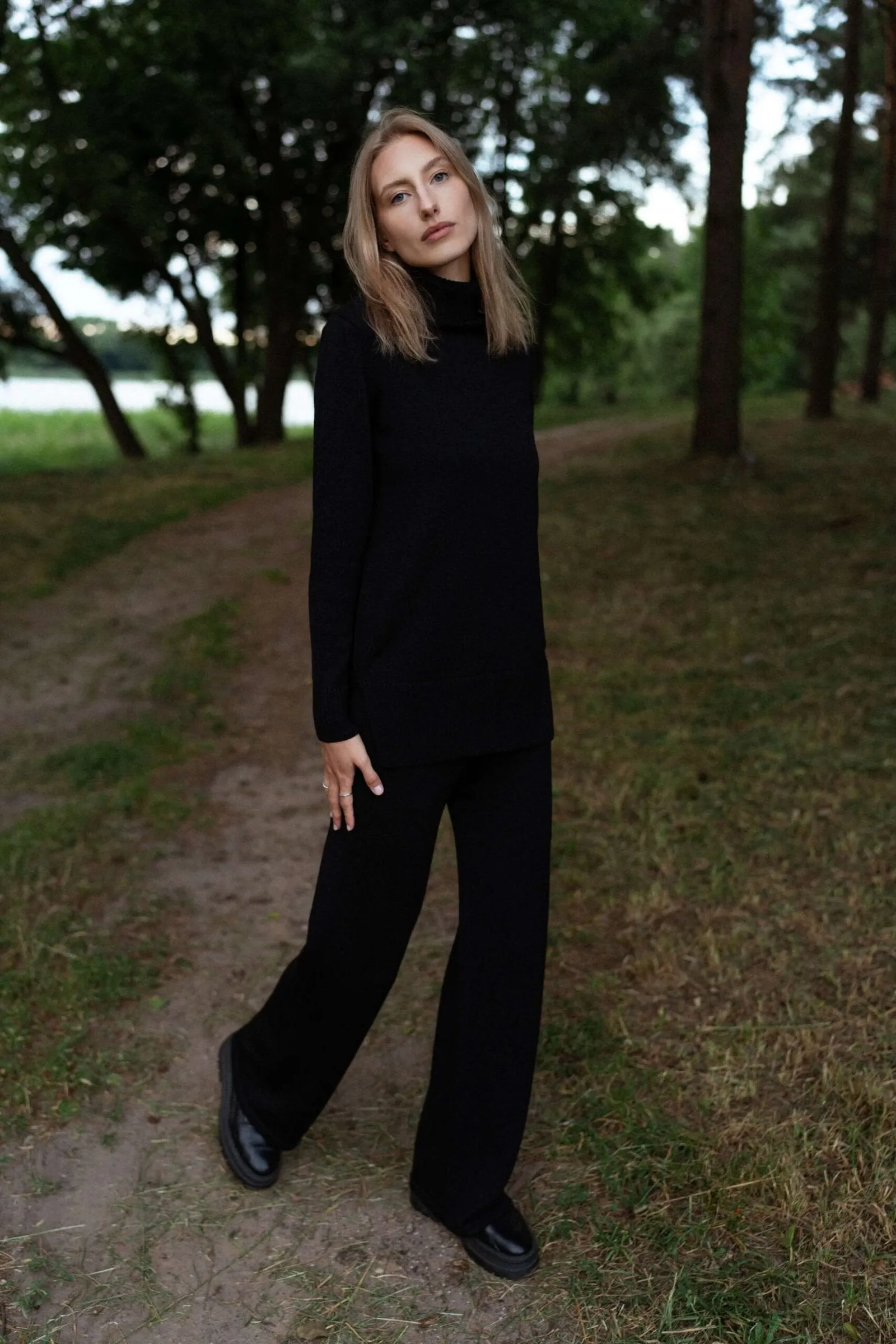 Knitted Merino Wool Pants & Sweater Set Black sold by Ivalo.com