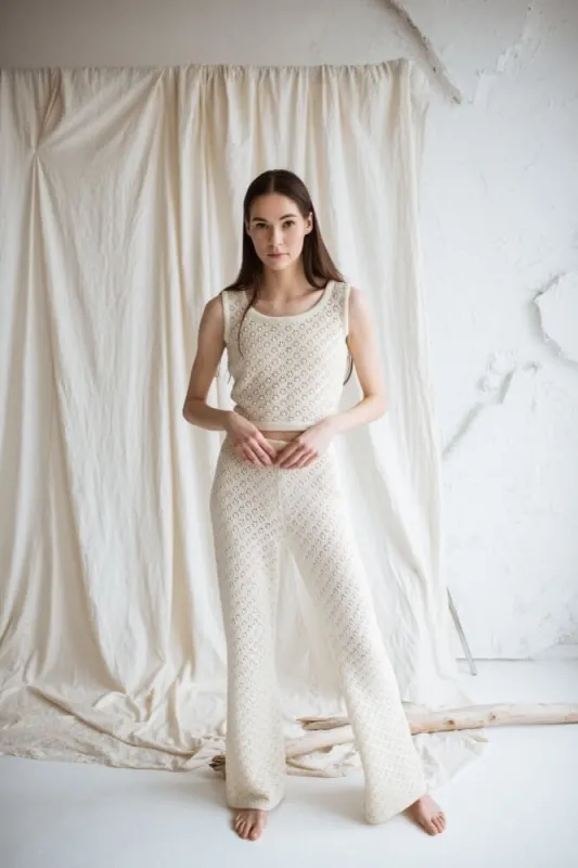 Flared Lace Pants With Elastic Waist sold by Ivalo.com