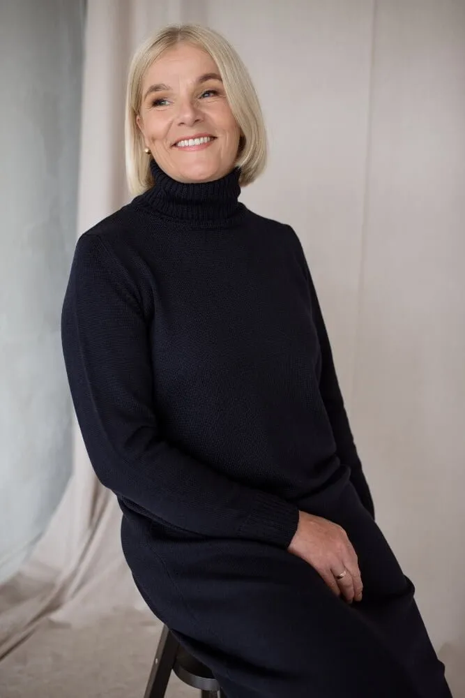 Turtleneck Knitted Merino Wool Sweater Dress Dark Blue sold by Ivalo.com product image thumbnail 5