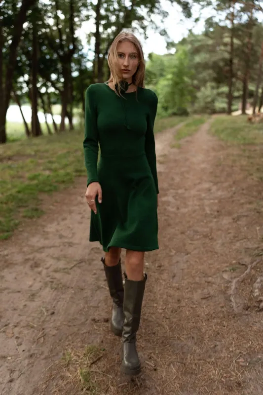 Mini Knitted Merino Wool A-Line Dress Forest Green sold by Ivalo.com