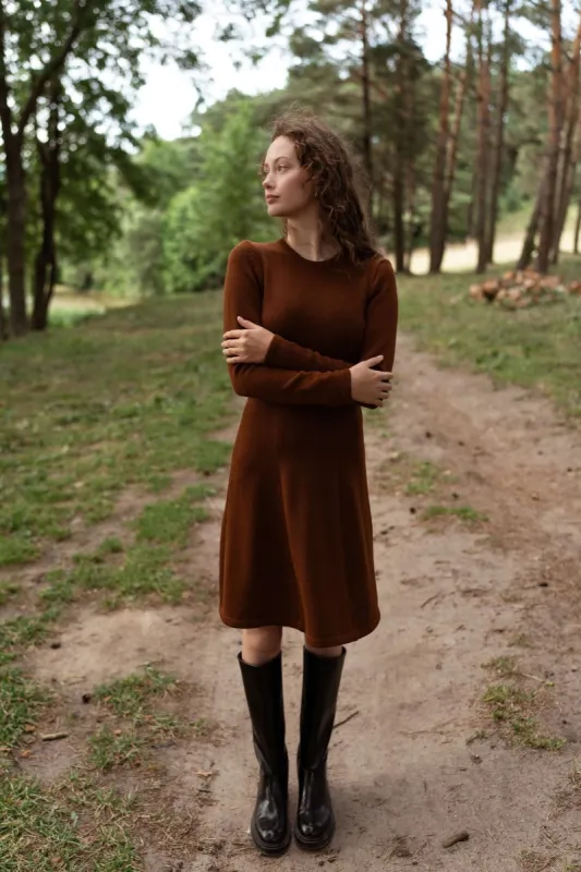 Mini Knitted Merino Wool A-Line Dress Chocolate Brown sold by Ivalo.com