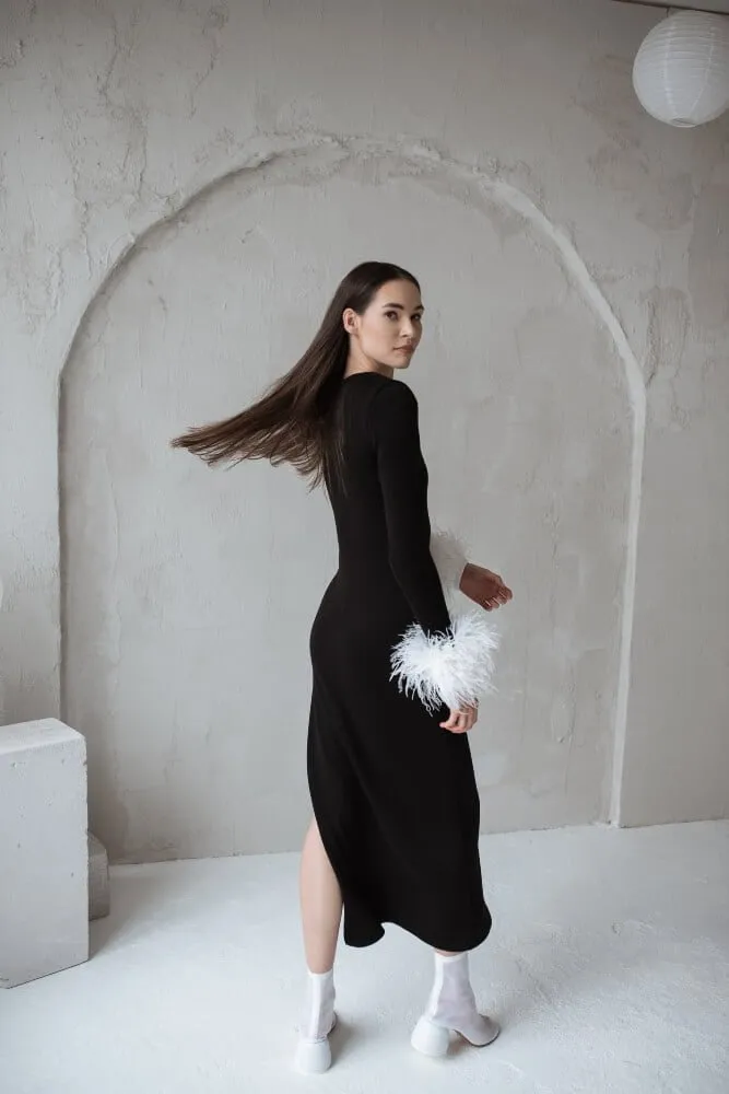 Knitted Slim Fit Merino Wool Midi Dress Black sold by Ivalo.com product image thumbnail 5