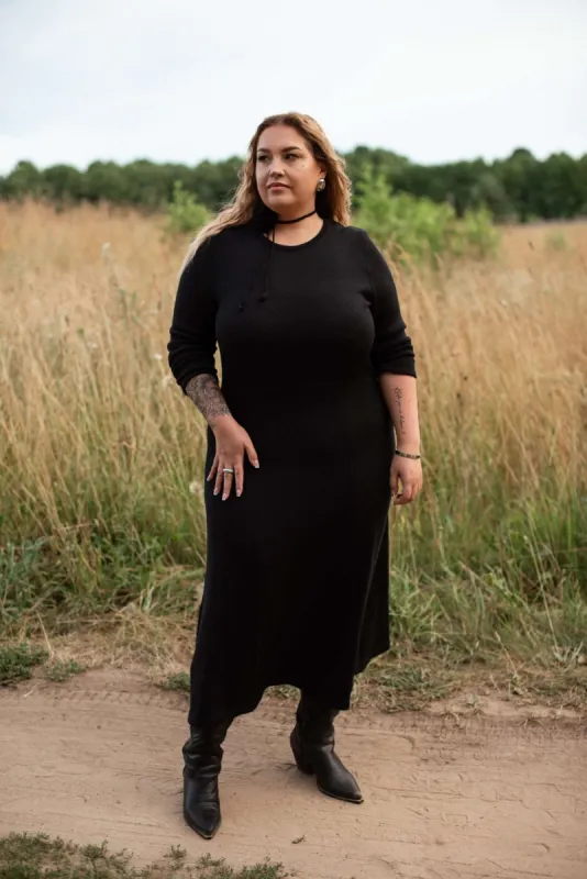 Knitted Merino Wool A-Line Midi Dress Black sold by Ivalo.com