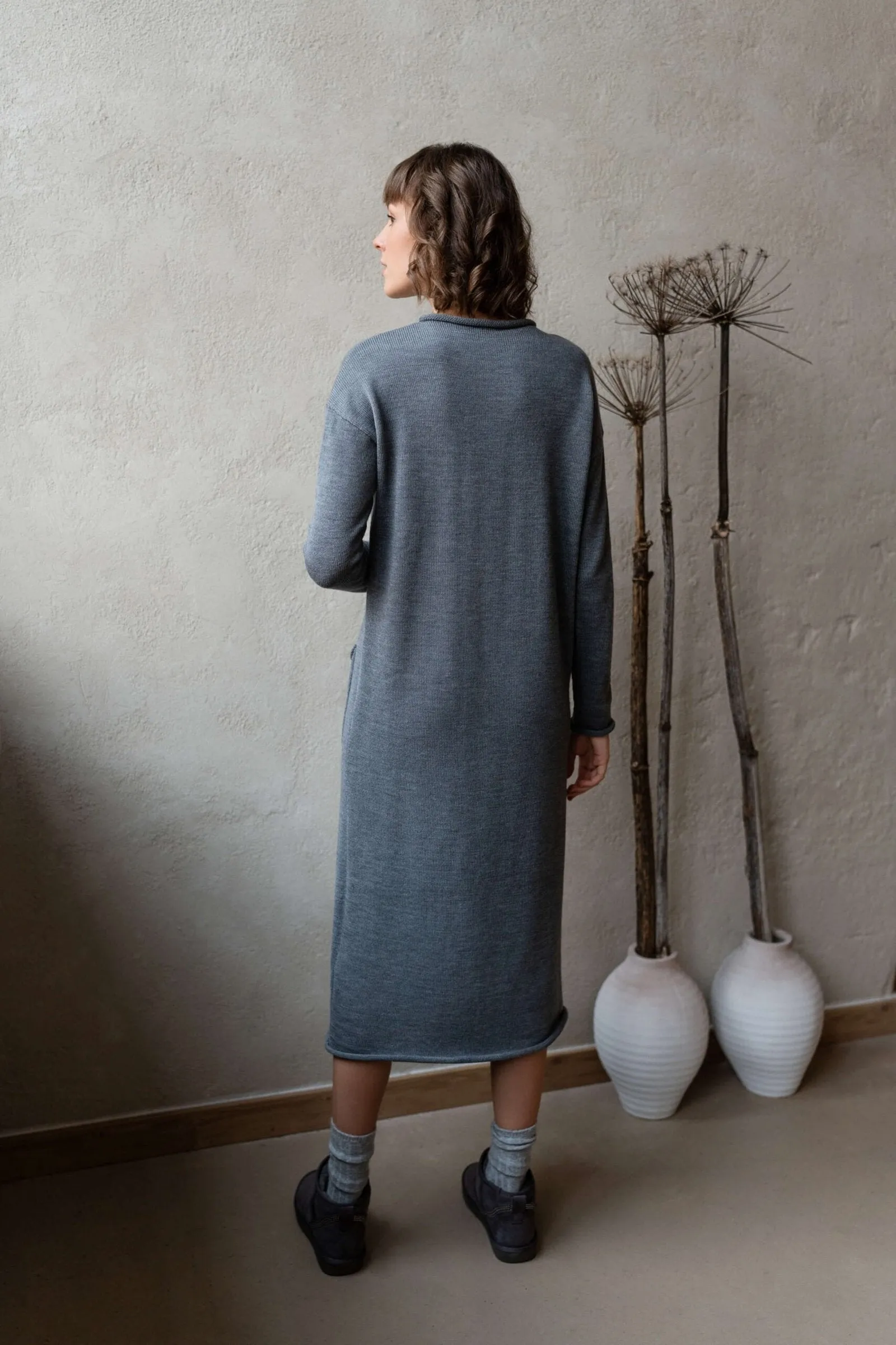 Longline Merino Wool Dress With Turn-Up Trims Grey sold by Ivalo.com product image thumbnail 5