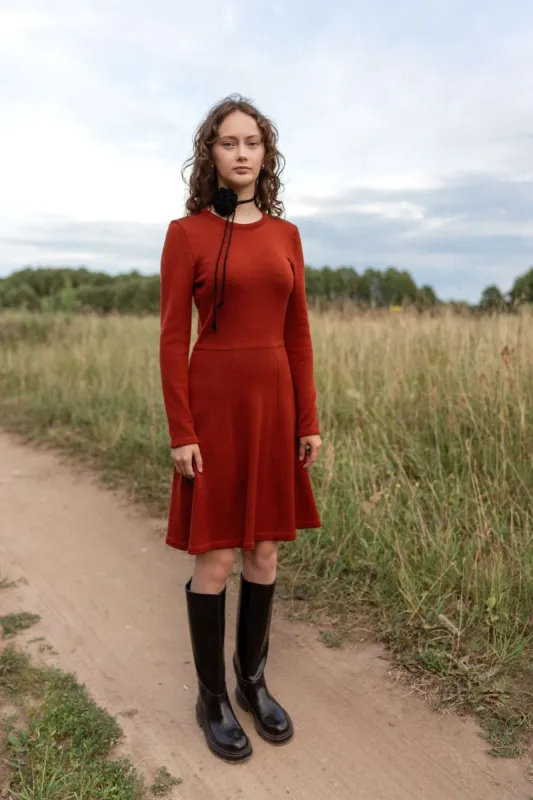 Mini Knitted Merino Wool A-Line Dress Rust sold by Ivalo.com