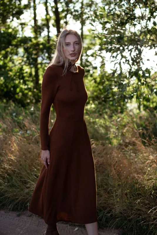 Knitted Merino Wool A-Line Midi Dress Chocolate Brown sold by Ivalo.com