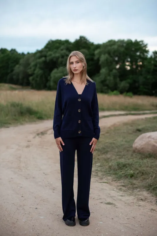 Knitted Merino Wool Pants & Cardigan Set Dark Blue sold by Ivalo.com