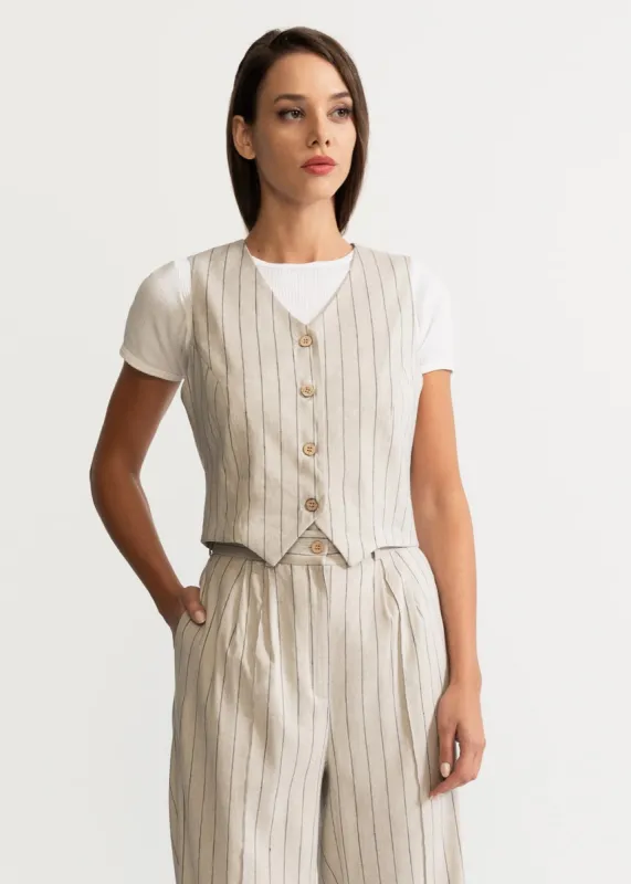 Women's Figa Linen Waistcoat Beige Stripes sold by Ivalo.com